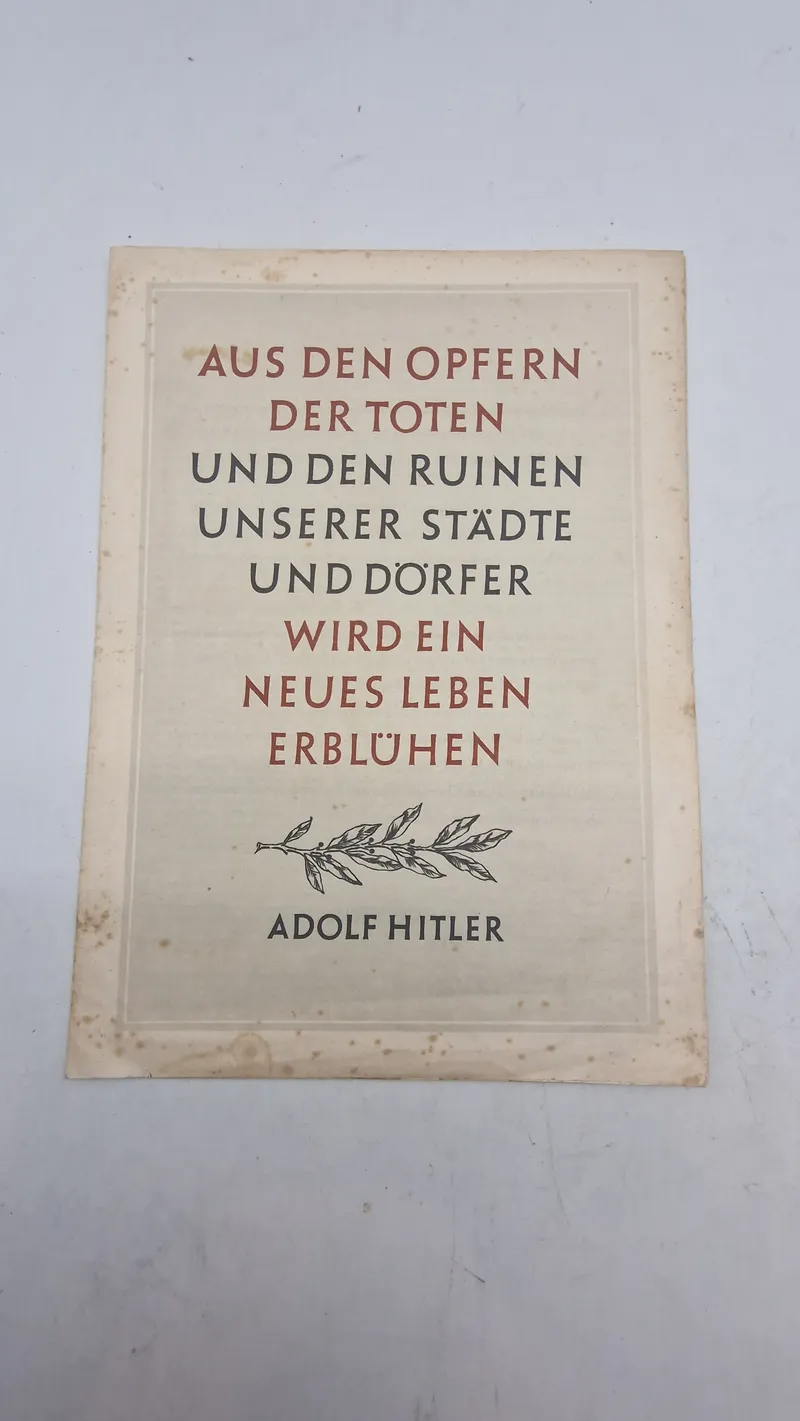 WWII German Propaganda Card — Adolf Hitler Quote, "Aus den Opfern..."