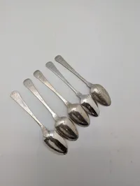 Set of 5 H. Reyreis Coin Silver Teaspoons with Monogram