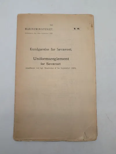 Marineministeriet, Uniformsreglement for Søværnet, 1923
