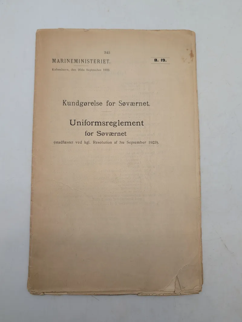Marineministeriet, Uniformsreglement for Søværnet, 1923