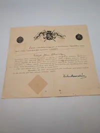 Finsk Vapaussodan muistomitali 1918 diplom underskrevet af Mannerheim