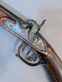 Antique Double-Barrel Percussion Shotgun with Carved Stag Stock