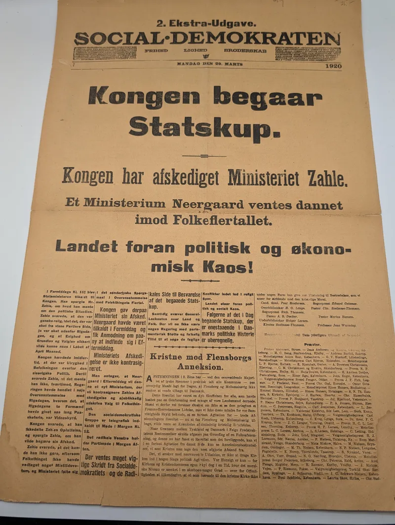 Social-Demokraten Ekstra-Udgave 29. marts 1920 om Påskekrisen