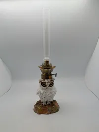 Meissen Porcelæn Ugle Olielampe med Glas Skorsten