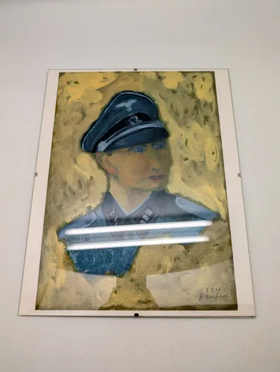 Oliemaleri af tysk SS soldat i uniform, dateret 1943