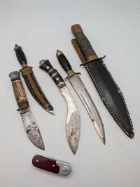 Collection of Vintage Fixed Blade Knives and Kukri with Sheaths