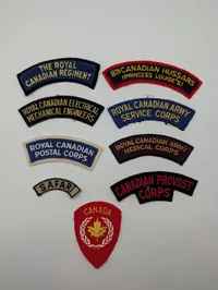 Collection of Nine Vintage Canadian Military Shoulder Title Patches