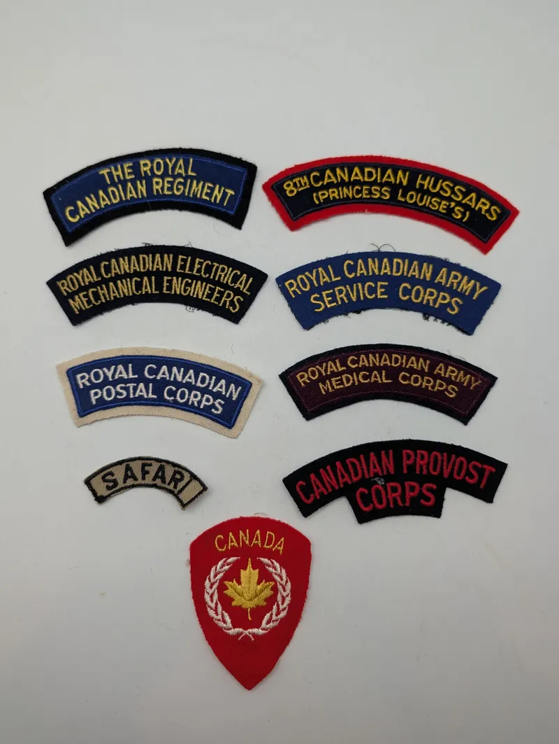 Collection of Nine Vintage Canadian Military Shoulder Title Patches