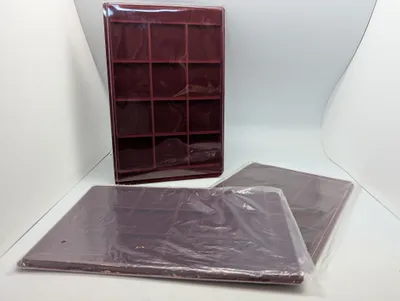 Set of Three Burgundy Flocked 12-CompartmenMedal  Display Trays