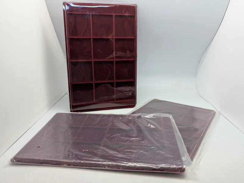 Set of Three Burgundy Flocked 12-CompartmenMedal  Display Trays