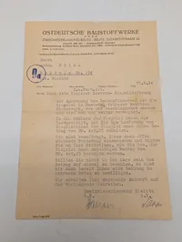 Tysk besættelsesdokument fra Ostdeutsche Baustoffwerke, Bielitz 1944