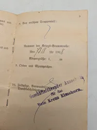 Tysk Militärpaß fra 1. Verdenskrig tilhørende Musketer Walter Jürgensen