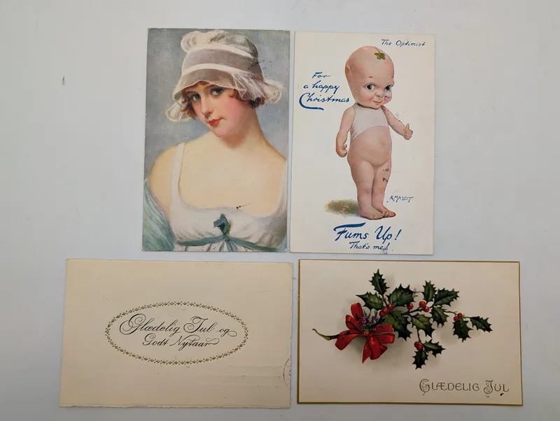 Lot of 4 Vintage Postcards including Raphael Tuck & Sons Oilette