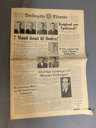 Berlingske Tidende avis fra 11. juli 1946 med Peter-gruppen domsafsigelse