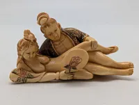Antik JAPANESE HAND CARVED EROTIC NETSUKE FIGURES EDO / MEIJI PERIODE 