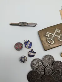 Collection of Vintage Danish Military and Commemorative Medals, Pins, and Coins