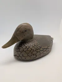 Vintage Hand-Painted Wooden Duck Decoy with Scalloped Feather Detail