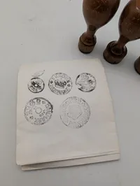 Set of Four Vintage Danish Coin Rubber Stamps with Wooden Handles