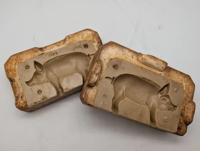 Antique Two-Piece Ceramic Pig Casting Mold'