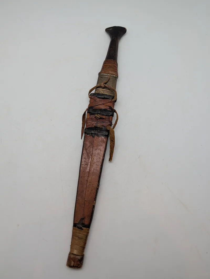 Antique North African Tuareg Telek Dagger with Leather Sheath