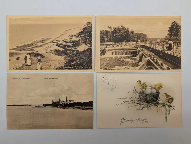 Set of Four Vintage Danish Postcards including Kronborg and Easter Theme