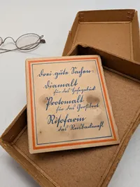 Antikke tyske briller med rund metalramme og original æske WW1