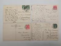 Set of Four Vintage Postcards Featuring Landscapes and Illustration