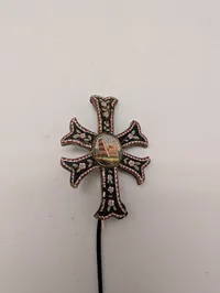 Antik Italiensk Mikro-mosaik Kors-broche med Vedhæng