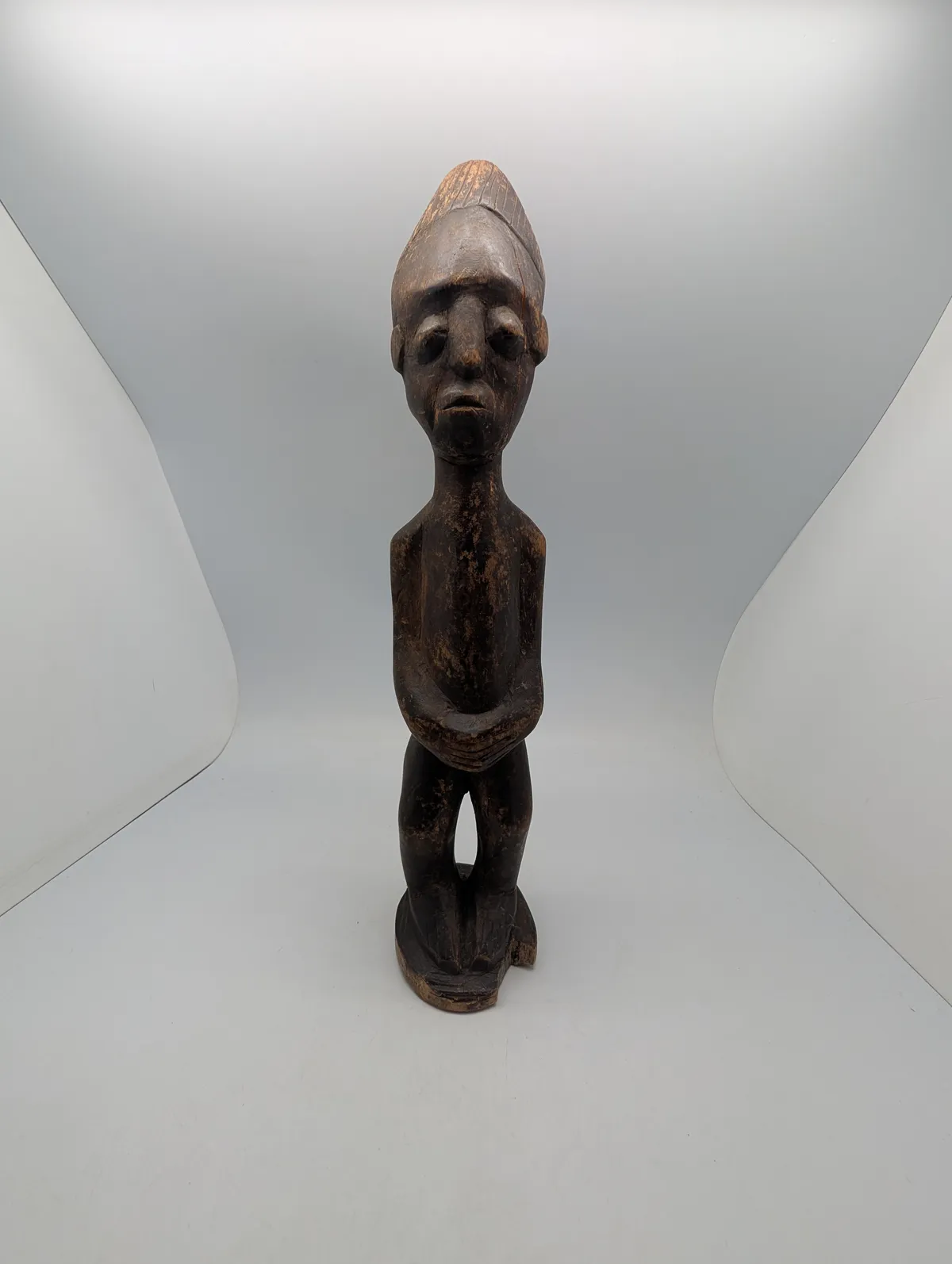 Hand-Carved African Tribal Standing Male Figure in Dark Wood