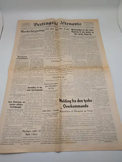 Berlingske Aftenavis Newspaper, April 9, 1940 Edition