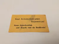 Dansk politisk mærkat, "Stem dansk - Bliv hjemme", Wilfred Petersen