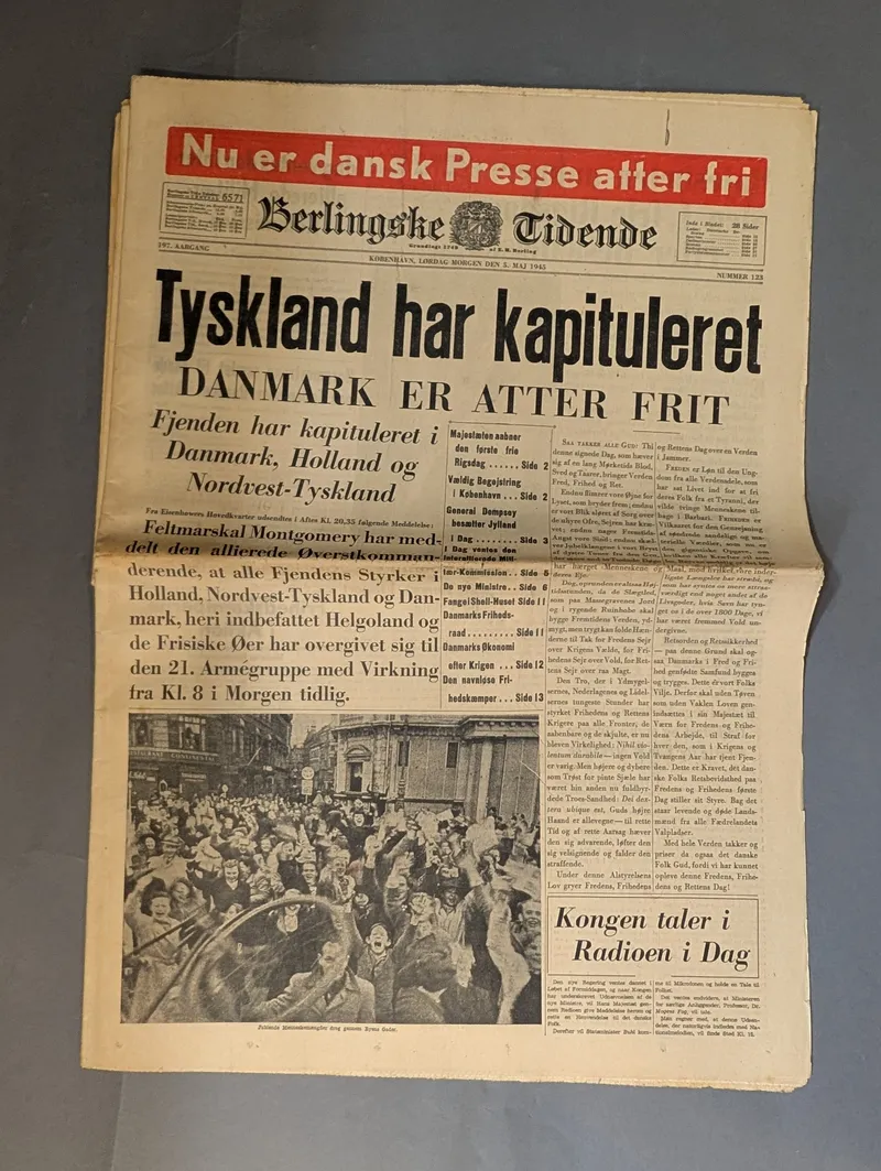 Berlingske Tidende avis fra 5. maj 1945, Danmarks befrielse