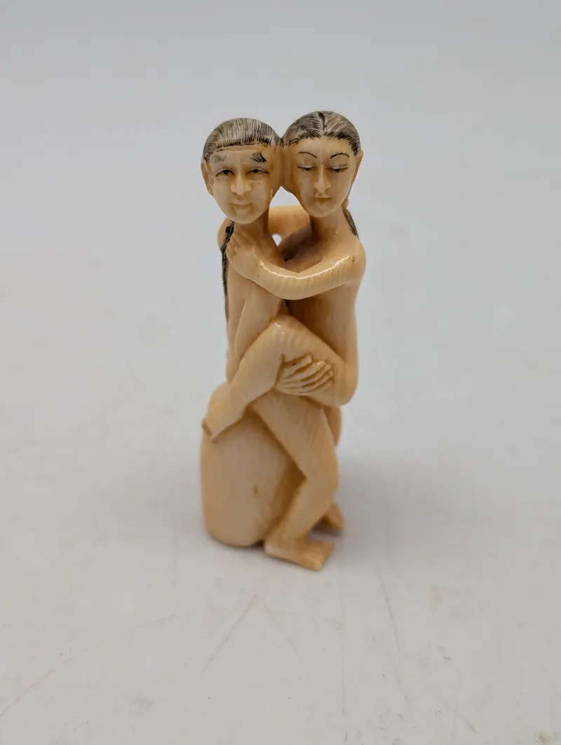 Antik JAPANESE HAND CARVED EROTIC NETSUKE FIGURES EDO / MEIJI PERIODE