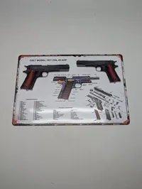 Colt Model 1911 Cal.45 ACP Metalskilt med Tekniske Illustrationer