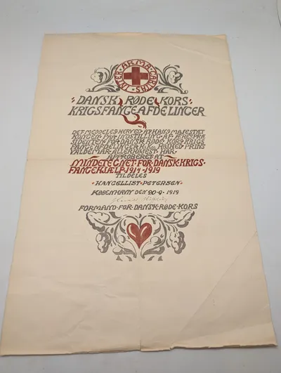 Dansk Røde Kors Mindetegn for Krigsfangehjælp 1914-1919 Diplom