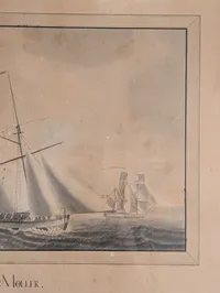 W. L. Møller, Søkadettegning, 1798, Maritimt motiv med sejlskibe