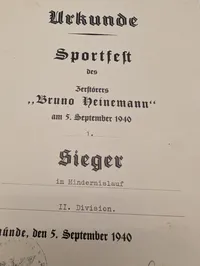Tysk militær sportsdiplom fra 1940, Zerstörer Bruno Heinemann