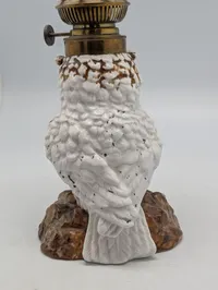 Meissen Porcelæn Ugle Olielampe med Glas Skorsten