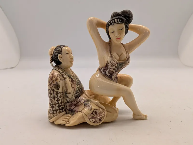 Antik JAPANESE HAND CARVED EROTIC NETSUKE FIGURES EDO / MEIJI PERIODE