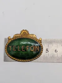 Antik emaljeret messingskilt med teksten "TELEFON" for telefon montører 