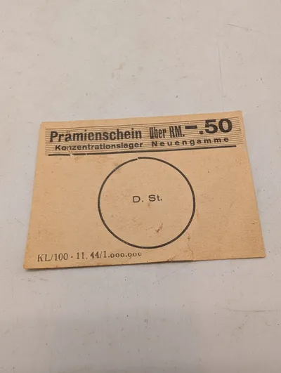 Prämienschein fra Koncentrationslejren Neuengamme, RM 0,50