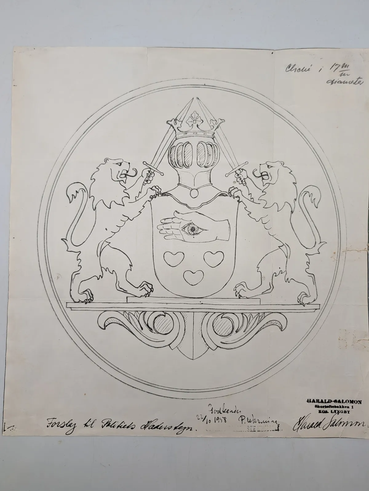 Harald Salomon: Original tegning til Politiets Hæderstegn, 1958
