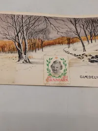 Dansk Julekort fra 1942 med Julen 1942 Julemærke D.N.S.A.P. og Fredensborg Stempel