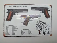 Colt Model 1911 Cal.45 ACP Metalskilt med Teknisk Diagram