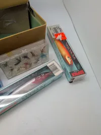 Vintage Fishing Tackle Collection with Rapala Magnum Lures and Tackle Box