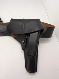 Vintage Dansk Politi  læderpistolhylster med bælte og skulderrem