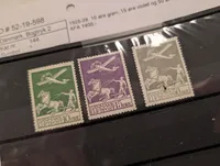 Danmark 1925-29 Luftpost frimærkesæt, 10 øre, 15 øre og 50 øre