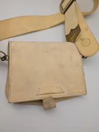 Vintage Buff Leather Military Style Haversack with Brass Hardware