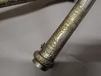 Burmese Silver Dha Sword with Inscribed Steel Blade