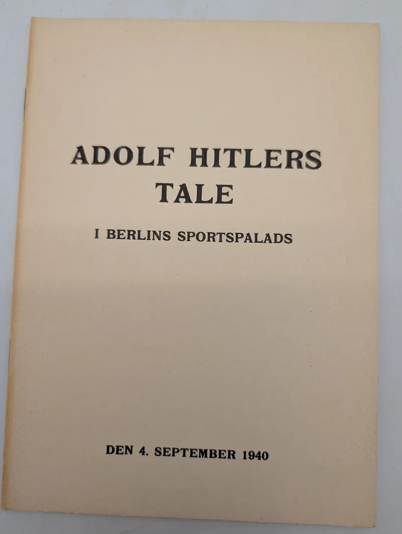 Adolf Hitlers Tale i Berlins Sportspalads, 4. september 1940, hæfte
